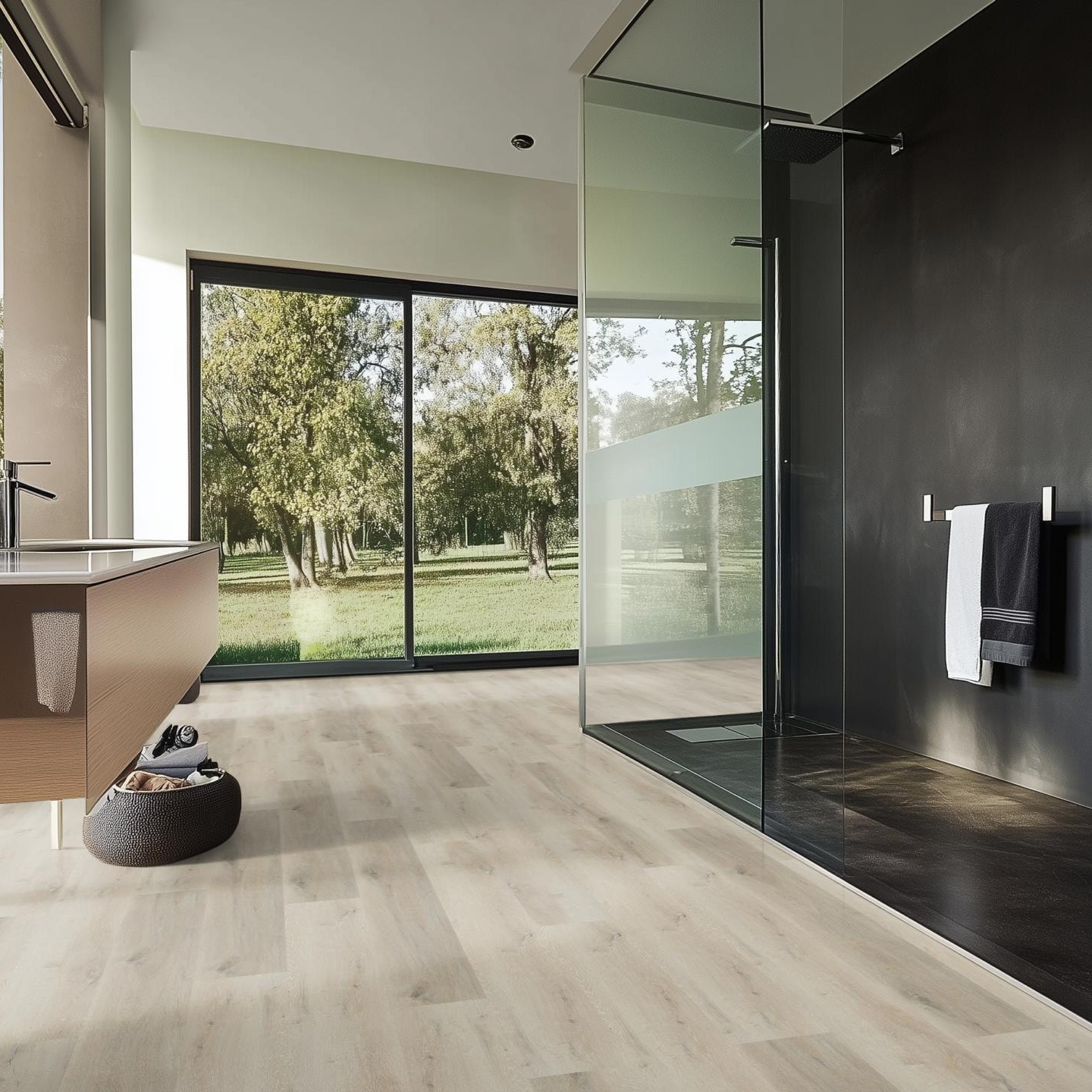 Milieubild Modernes Badezimmer mit bodentiefer Dusche - nexflor NXF-20030-001