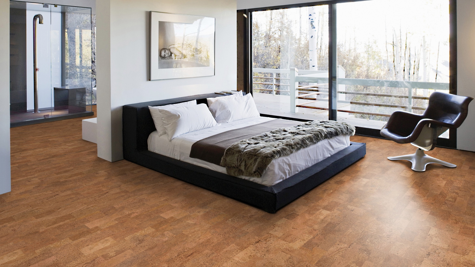 Milieubild Schlafzimmer mit Balkon - Wicanders HDF Klick-Korkboden cork Go Desire Milieubild Schlafzimmer mit Balkon - Wicanders 80001633