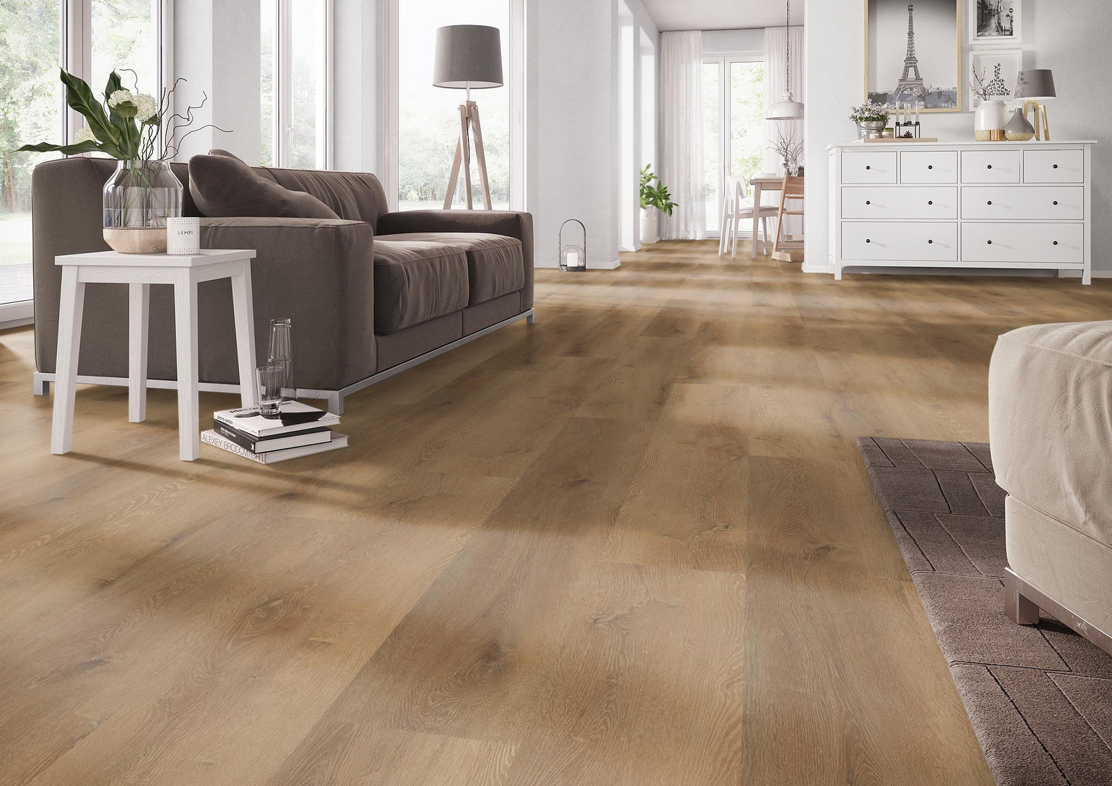 Milieubild Wohnzimmer mit Couch - nexflor Rigid Klick-Vinyl Helios Click Collection Pylos Oak Milieubild Wohnzimmer mit Couch - nexflor NXF-20030-008