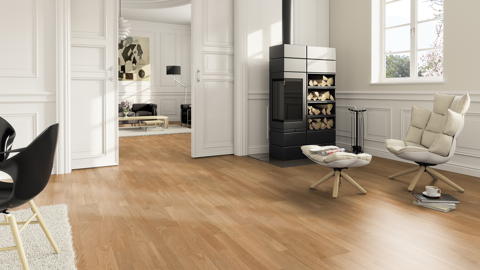 Milieubild Wohnzimmer im Landhaus-Stil mit Kamin - ter Hürne Parkett Tailored Collection Eiche Rhone Milieubild Wohnzimmer im Landhaus-Stil mit Kamin - ter Hürne 1101312497