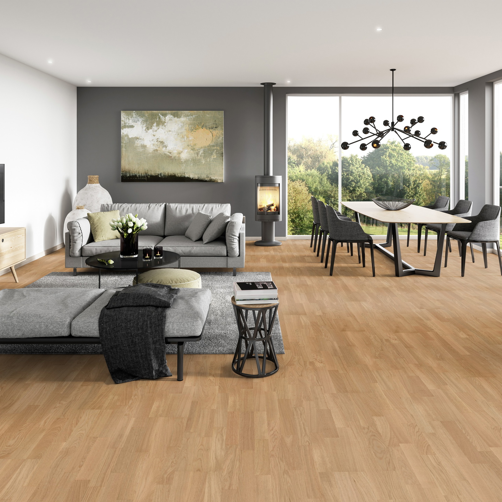 Milieubild Modernes Wohnzimmer mit Essbereich - ter Hürne Parkett Tailored Collection Eiche Rhone Milieubild Modernes Wohnzimmer mit Essbereich - ter Hürne 1101312497