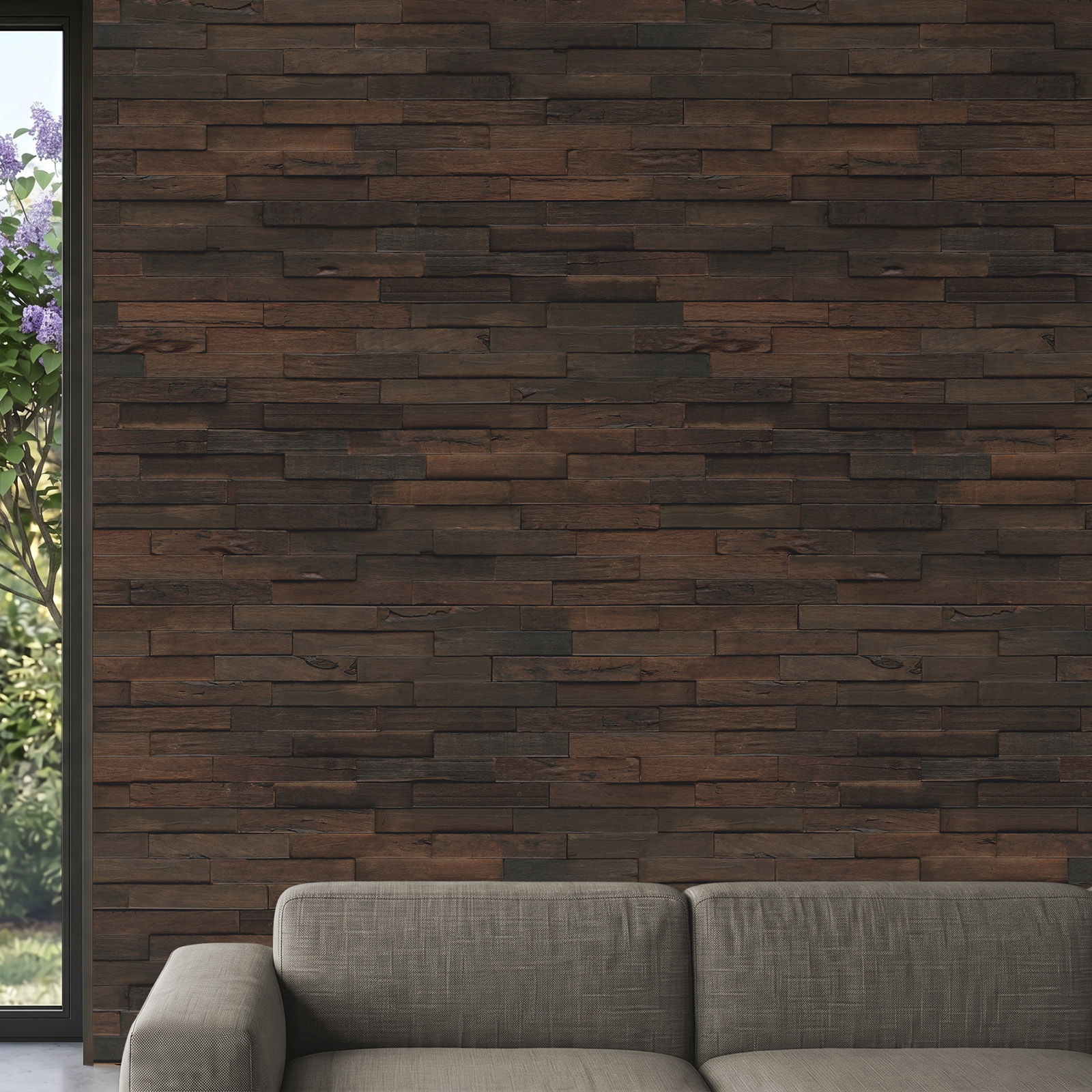 Perspektivische Ansicht - nexwall nature Echholz-Wandverkleidung Rimba Tidal Keramas Perspektivische Ansicht - nexwall nature NXWN-47020-004