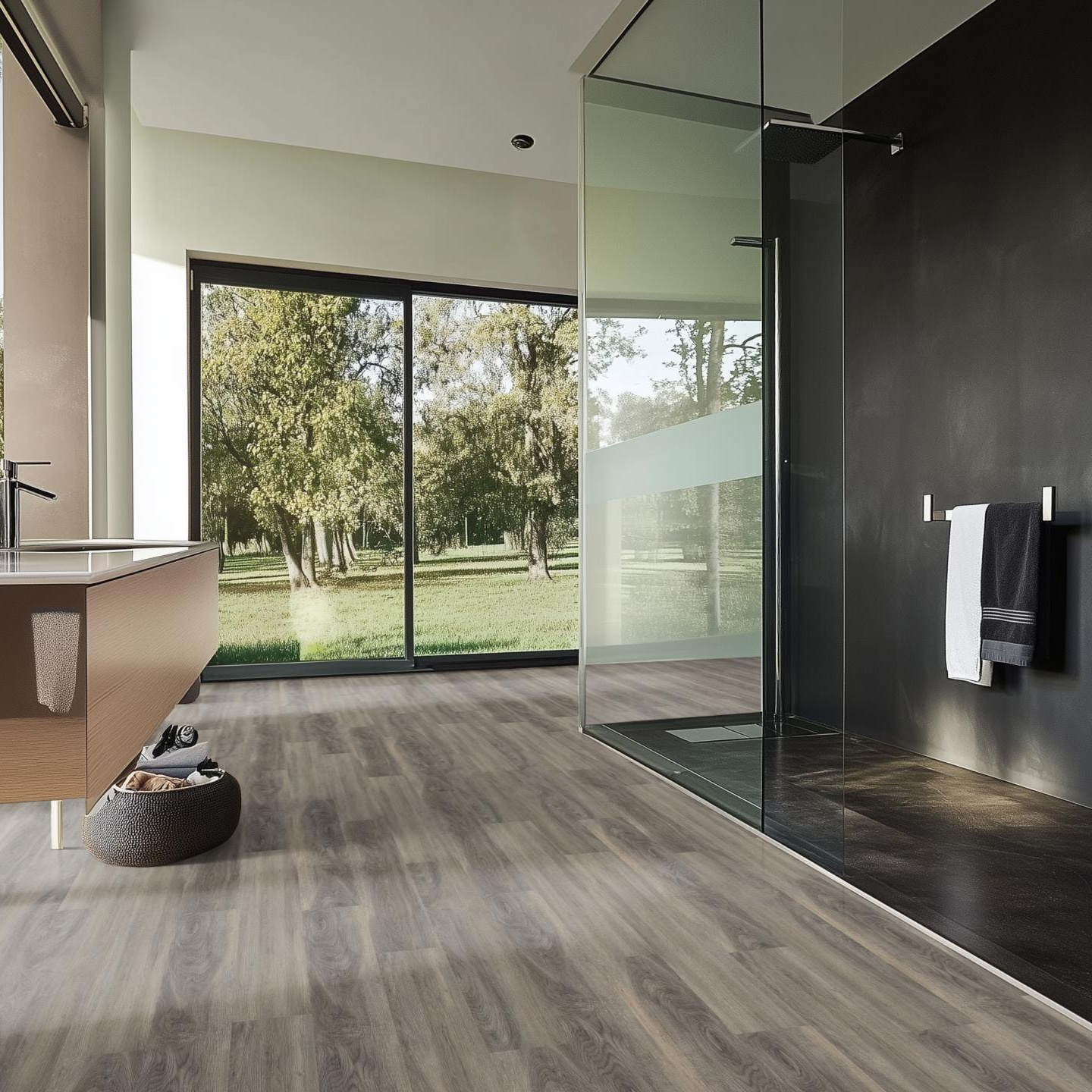 Milieubild Modernes Badezimmer mit bodentiefer Dusche - nexflor NXF-50030-007
