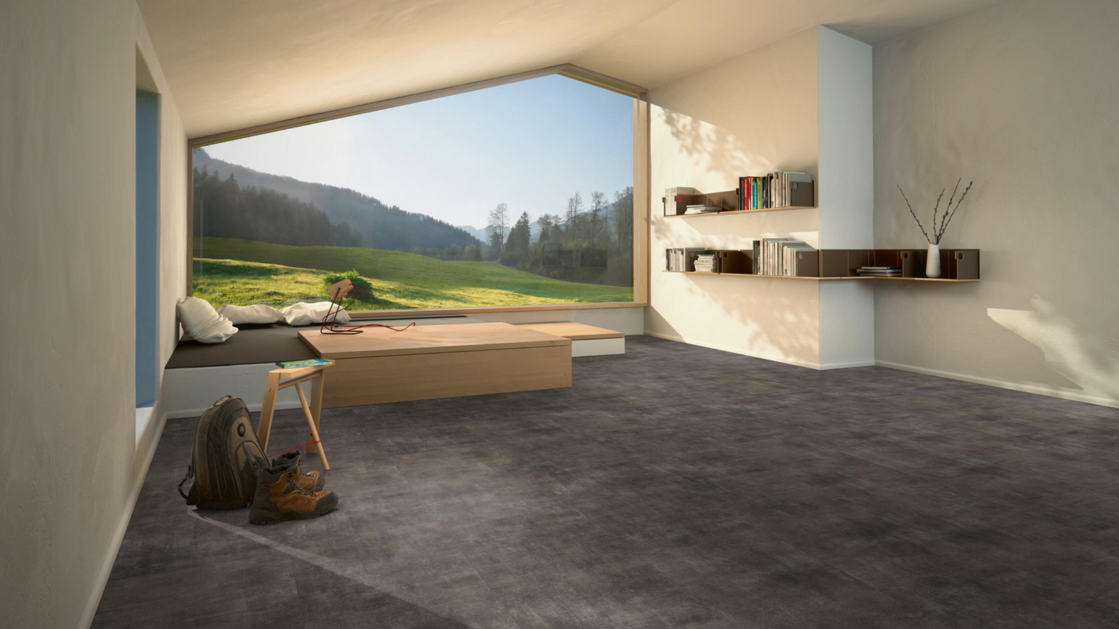 Milieubild Moderne Hütte mit Blick in die Natur - Parador Klebe-Vinyl Trendtime 5 Dryback Mineral black Milieubild Moderne Hütte mit Blick in die Natur - Parador 1750854