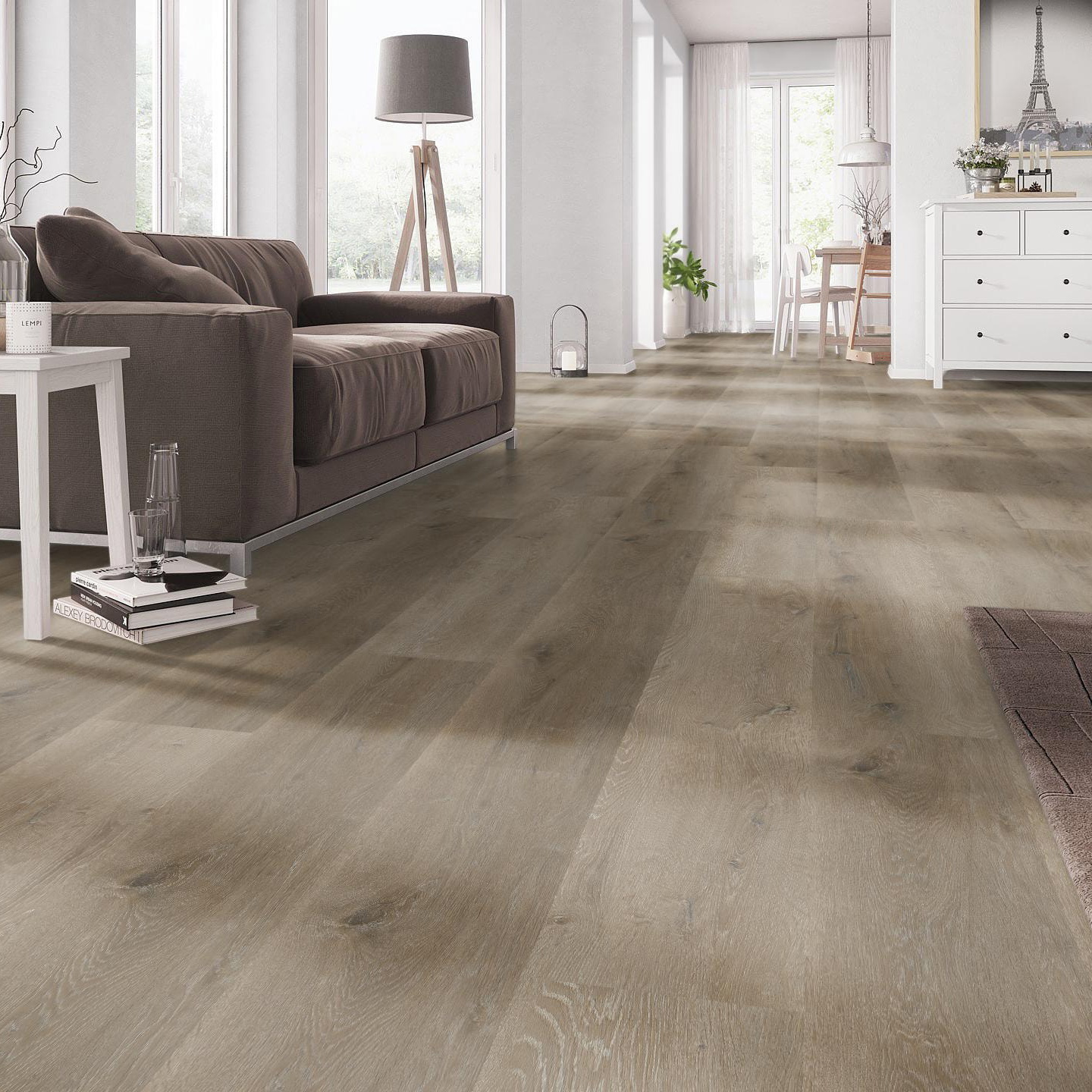 Milieubild Wohnzimmer mit Couch - nexflor Rigid Klick-Vinyl Helios Click Collection Miletus Oak Milieubild Wohnzimmer mit Couch - nexflor NXF-20030-002