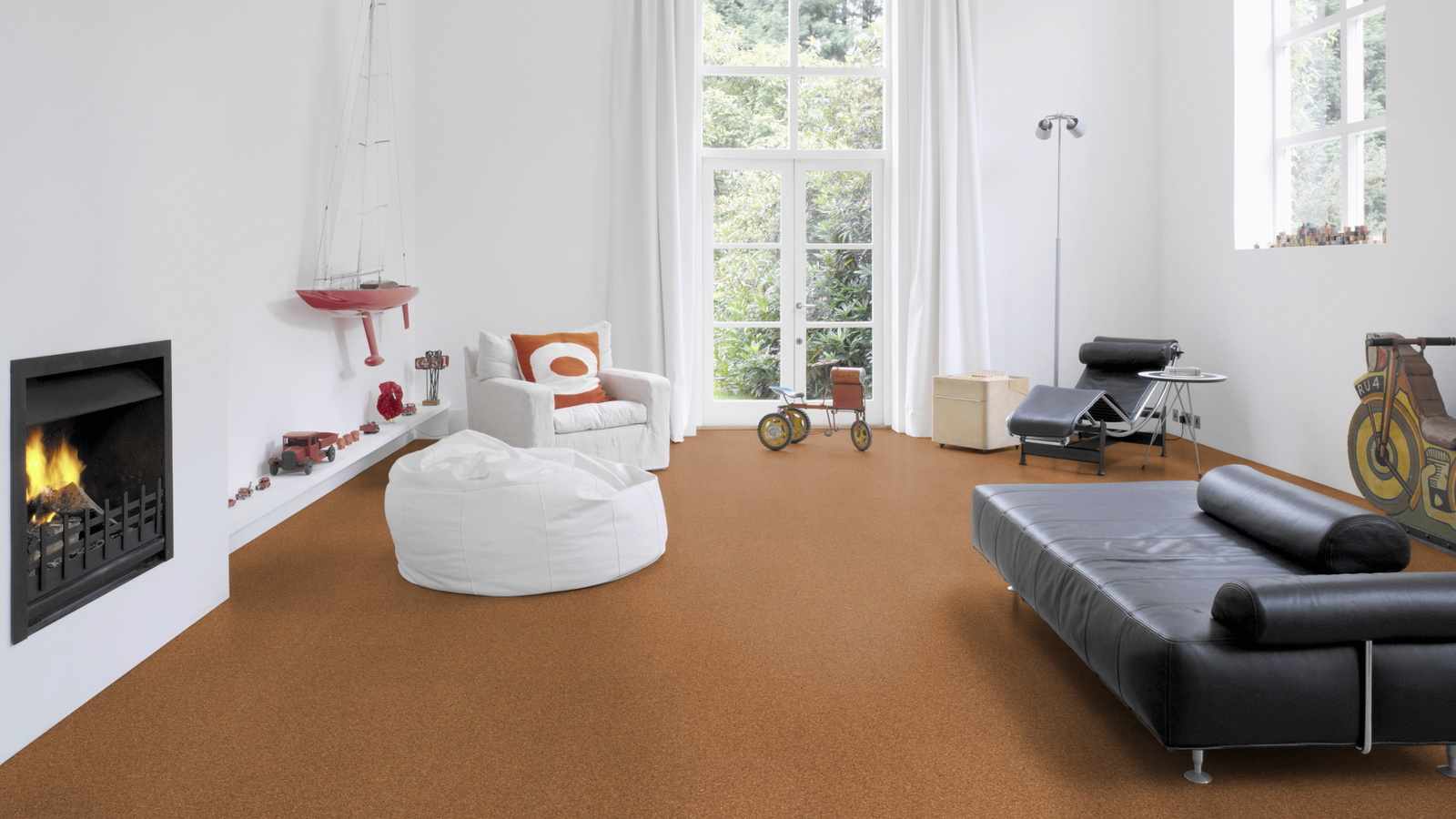 Milieubild Altbau-Wohnzimmer mit Kamin - Wicanders HDF Klick-Korkboden cork Essence Originals Natural Milieubild Altbau-Wohnzimmer mit Kamin - Wicanders 80002234