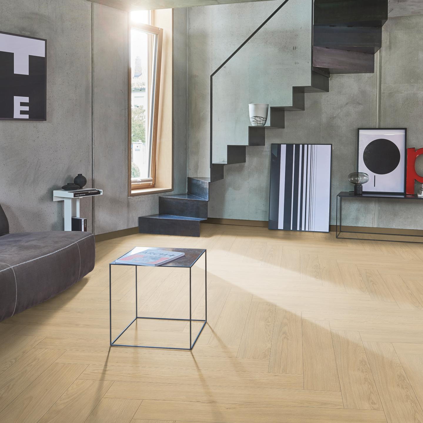 Milieubild Wohnzimmer im modernen Loft-Stil - Parador Laminat Trendtime 3 Eiche Mont Blanc geschliffen Milieubild Wohnzimmer im modernen Loft-Stil - Parador 1748753