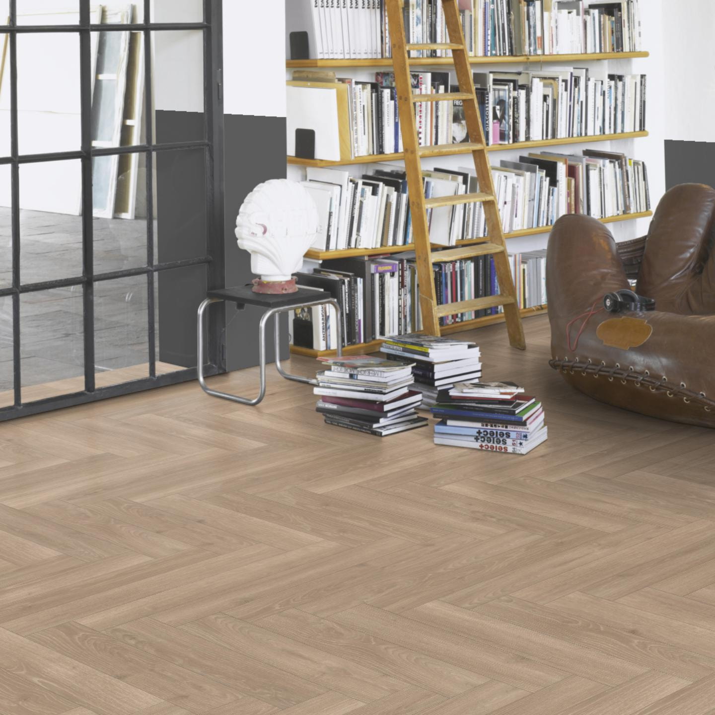 Milieubild Modernes Wohnzimmer mit Atelier - Parador Laminat Trendtime 3 Eiche Skyline perlgrau Milieubild Modernes Wohnzimmer mit Atelier - Parador 1747861