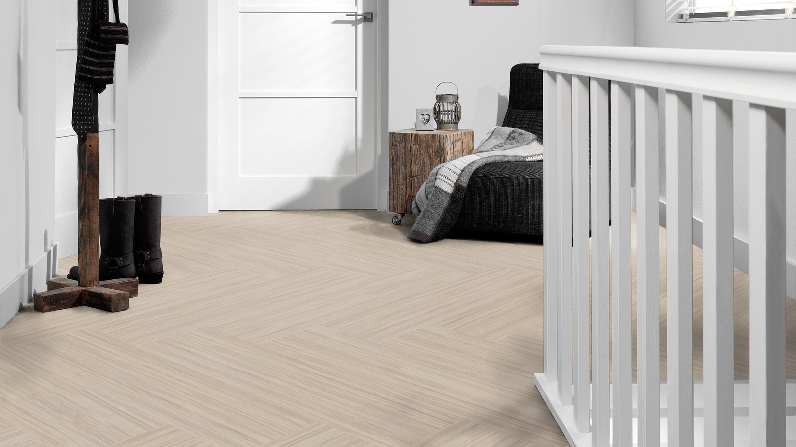 Milieubild Flur mit Treppenlauf - Forbo Flooring Klebe-Bioboden Modular Lines Rocky Ice Milieubild Flur mit Treppenlauf - Forbo Flooring 168299