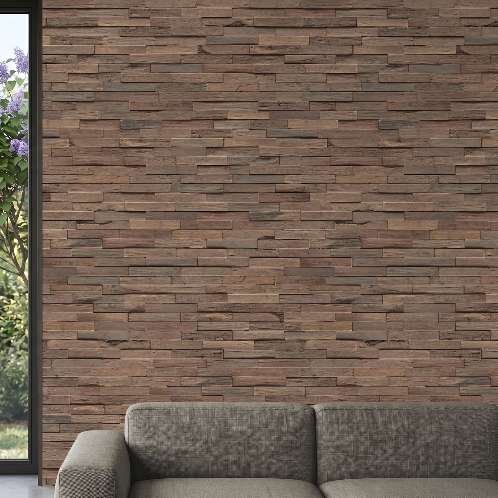 Perspektivische Ansicht - nexwall nature Echholz-Wandverkleidung Rimba Tidal Jimbaran Perspektivische Ansicht - nexwall nature NXWN-47020-001
