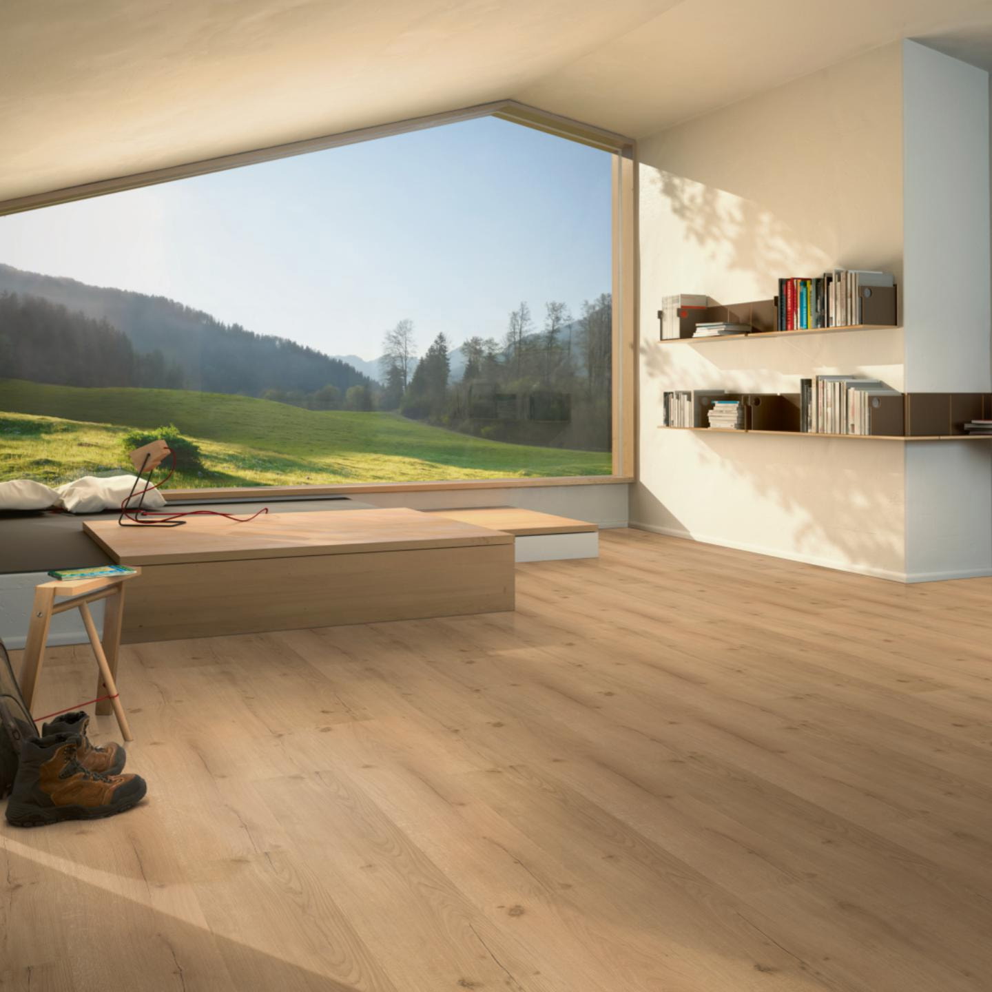 Milieubild Moderne Hütte mit Blick in die Natur - Parador Klebe-Vinyl Basic 2.0 Eiche Infinity natur Milieubild Moderne Hütte mit Blick in die Natur - Parador 1730799