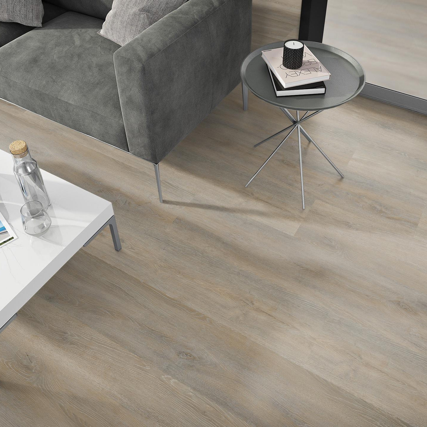 Milieubild Wohnzimmer - Sofa mit Beistelltisch und Glastür - nexflor NXF-20030-006