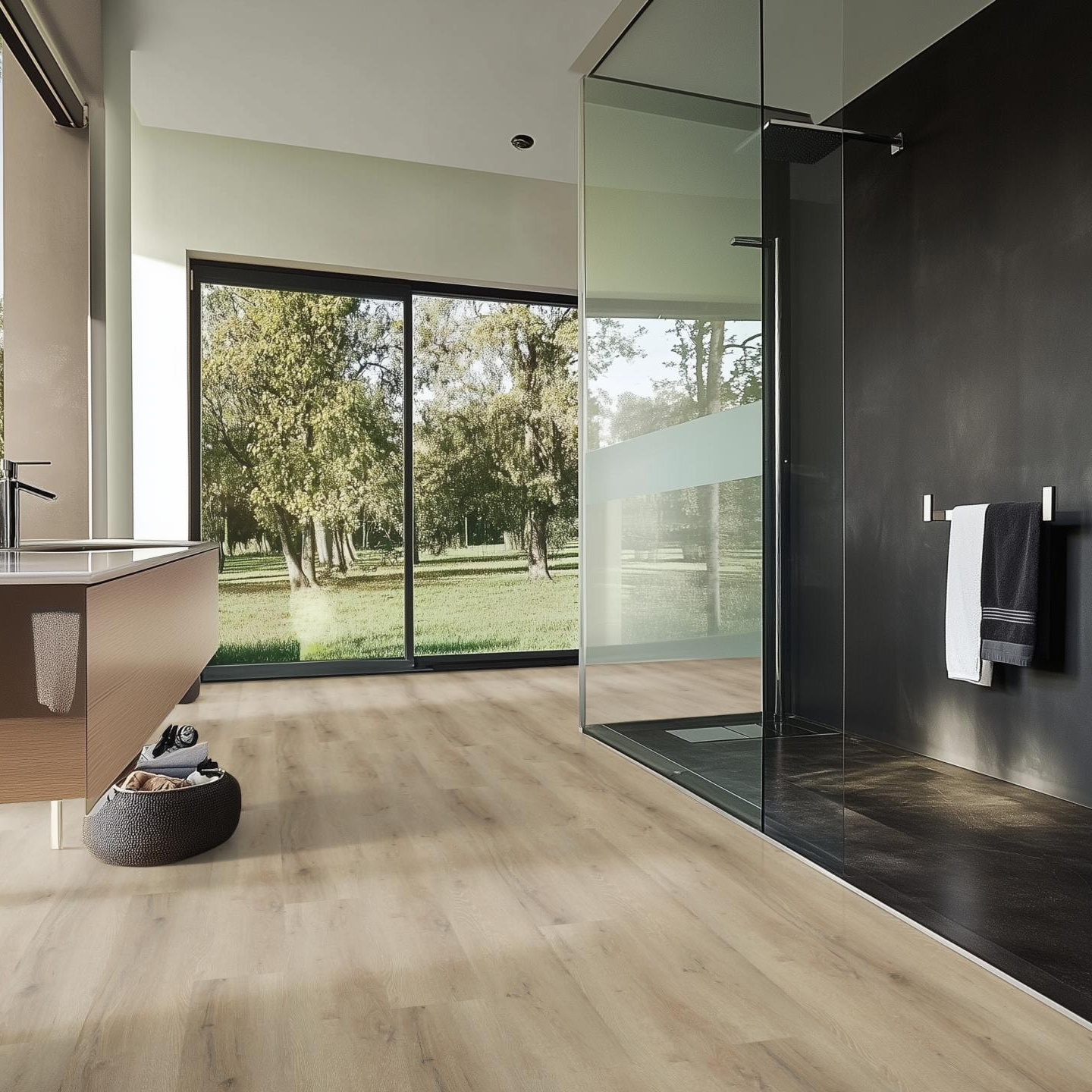 Milieubild Modernes Badezimmer mit bodentiefer Dusche - nexflor NXF-10030-007